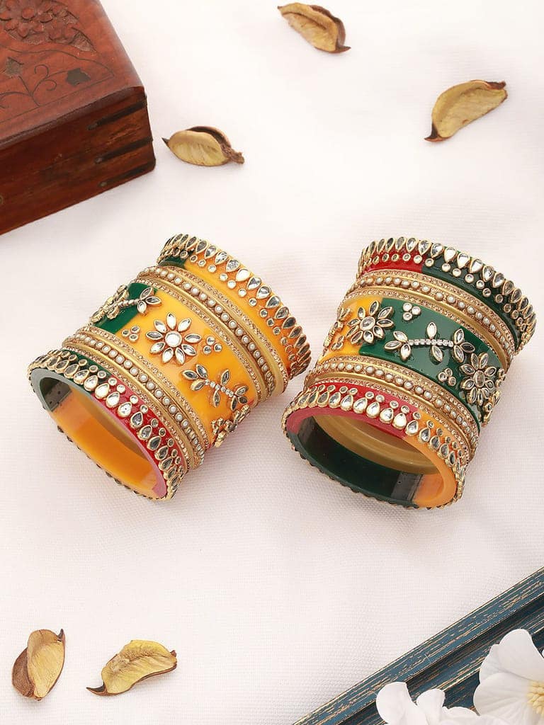 Gold Plated Set of 2 Multicolored traditional Kundan Bangles Bridal Chuda view 2