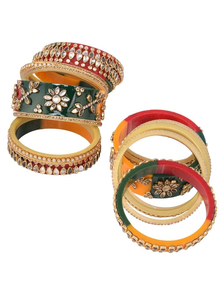 Gold Plated Set of 2 Multicolored traditional Kundan Bangles Bridal Chuda view 9