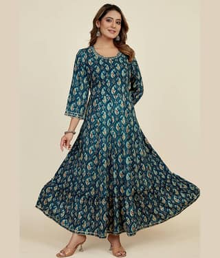 SARRAS Cotton Printed Flared Women's Kurti - Blue ( Pack of 1 )