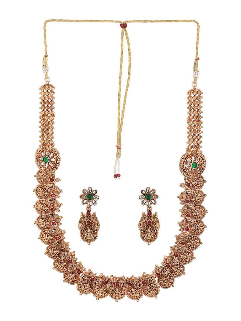 Gold Plated CZ Peacock Coin Temple Jewellery Set view 4