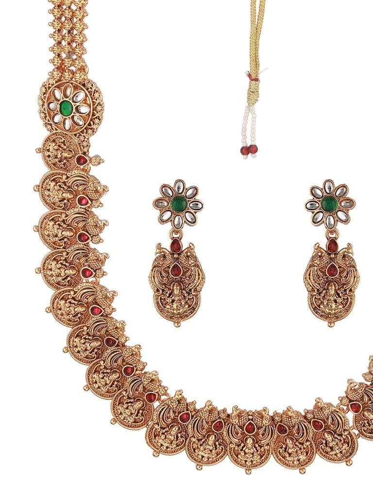 Gold Plated CZ Peacock Coin Temple Jewellery Set view 6