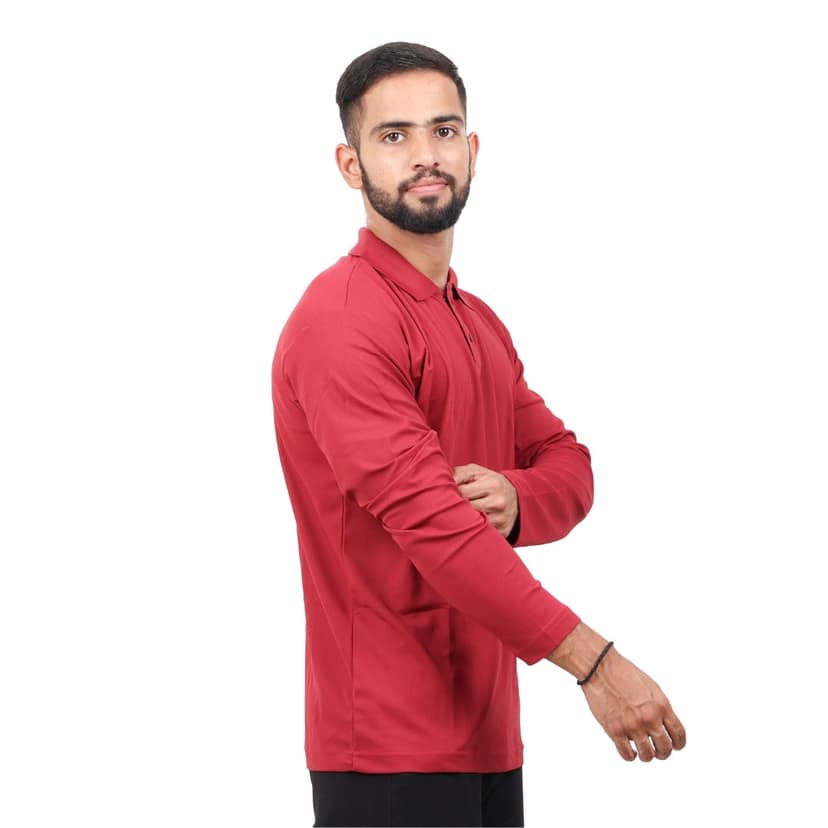 Men Polo T-Shirt Full Sleeves Red view 2