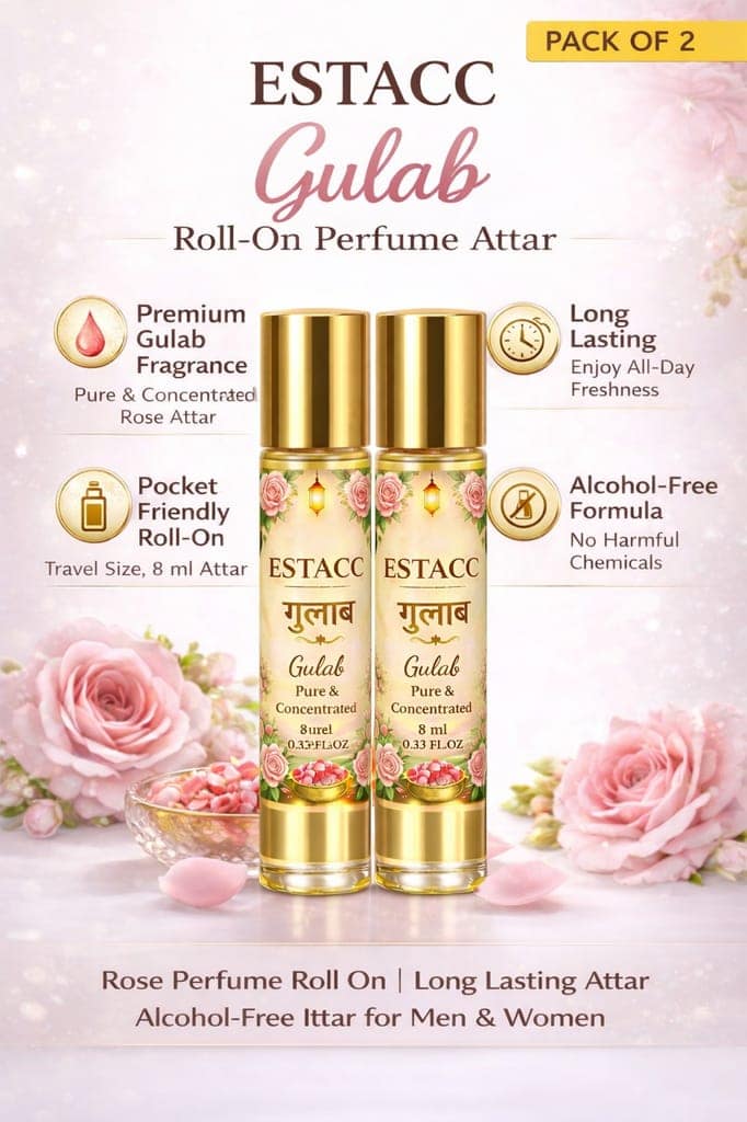 ESTACC Gulab Roll-On Attar 8ml (Pack of 2) | Rose Ittar for Festival, Pooja & Daily Wear | Long Lasting Alcohol-Free Perfume for Men & Women view 2