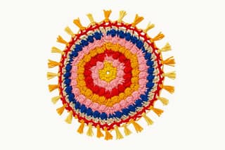 Handmade Round Crochet Mat – Multicolor Cotton Floor/Decor Mat (30 cm Diameter)