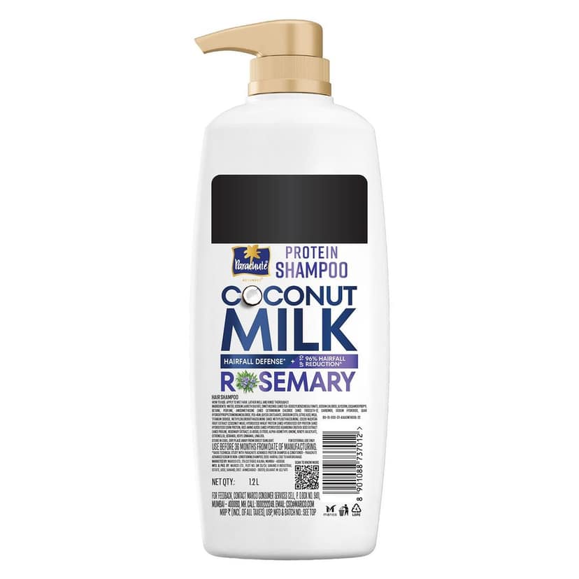Parachute Advansed Protein Shampoo with Coconut Milk & Rosemary | Up to 96% Hair Fall Reduction & up to 23X Hair Fall Control | For Men & Women | 1.2L (Pack of 2) view 8