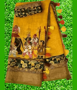 mahalaxmi fab Cotton Printed Saree With Unstitched Blouse Piece ( Yellow )
