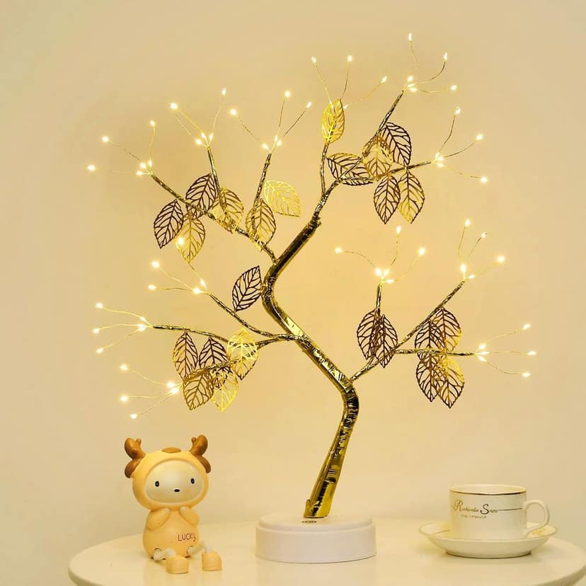 GLOWSERIE Golden Leaf LED Tree Lamp – Warm Light Decorative Table Lamp