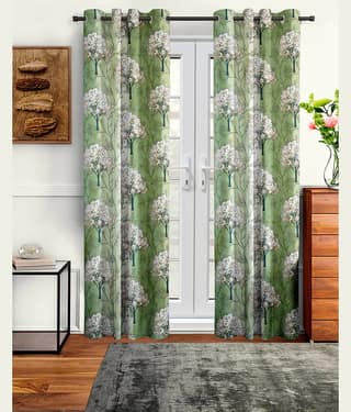 Cortina - Nature Printed Room Darkening Eyelet Curtain-9 Ft-pack of 2
