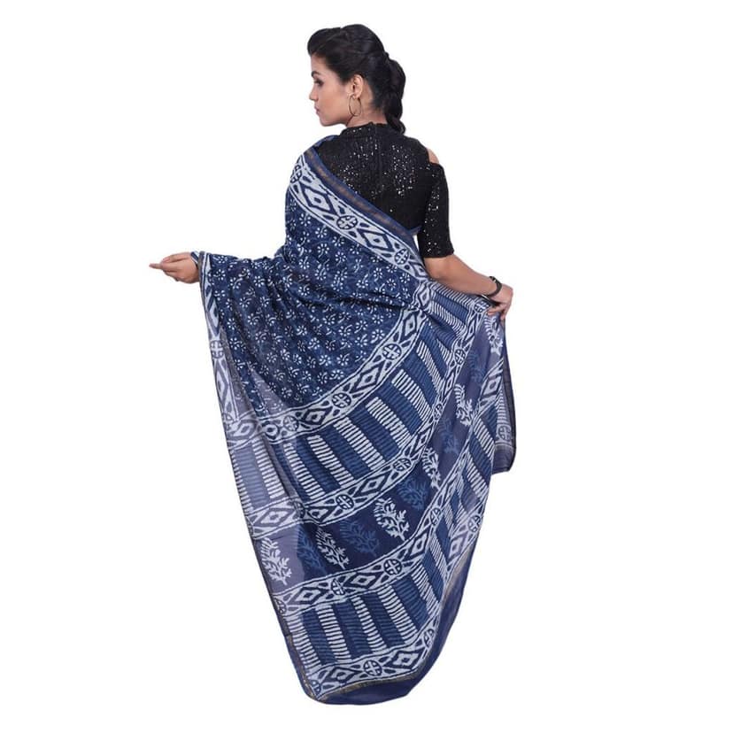 HANDLOOM CHANDERI PRINTED SAREE WITH BLOUSE (SKU - 1SCZ02191220 SAREE- 38) view 4