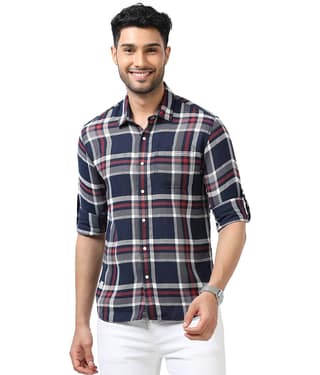 Cool Colors Cotton Blend Slim Fit Checks Full Sleeves Men's Casual Shirt - Blue ( Pack of 1 )