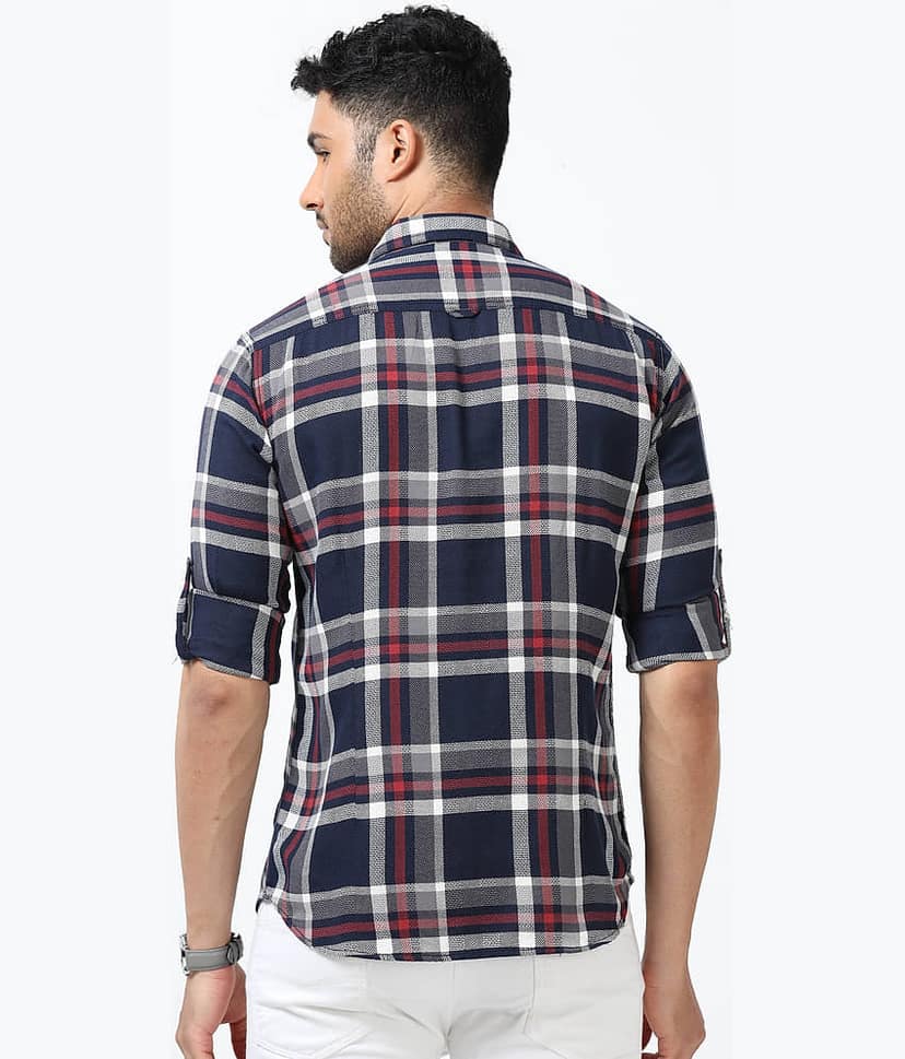 Cool Colors Cotton Blend Slim Fit Checks Full Sleeves Men's Casual Shirt - Blue ( Pack of 1 ) view 4