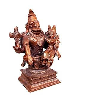 Searchers Paradise - Copper Idols Lakshmi Narasimhar ,4.3 inches, Copper Handmade 730 Grams, Patina Antique Finish, Pack of 1 Piece