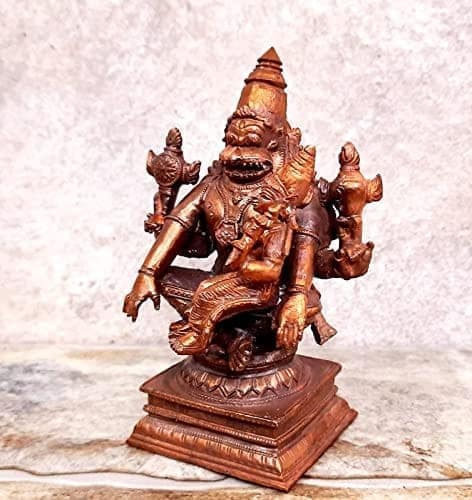 Searchers Paradise - Copper Idols Lakshmi Narasimhar ,4.3 inches, Copper Handmade 730 Grams, Patina Antique Finish, Pack of 1 Piece view 2