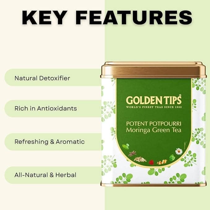 Golden Tips Whole Leaf Tea Sourced from Potent Potpourri Moringa Green Tea Teabags, Refreshing & Aromatic, Rich in Antioxidants, (200 Gram, 100 cups) view 5