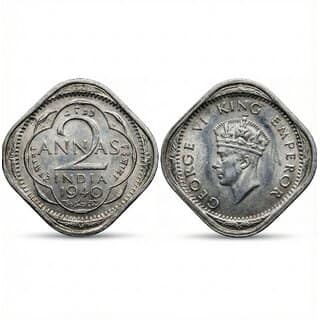 Two Anna 1940 King George VI, British India old Coin Silver Plated Edition