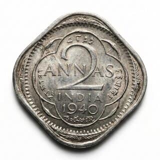Two Anna 1940 King George VI, British India old Coin Silver Plated Edition view 2