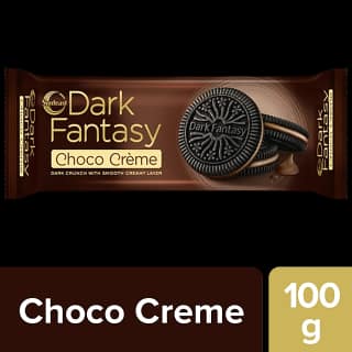 Sunfeast Dark Fantasy - Choco Creme, Dark Crunchy Biscuit With Smooth Creamy Layer, 100 G Pouch