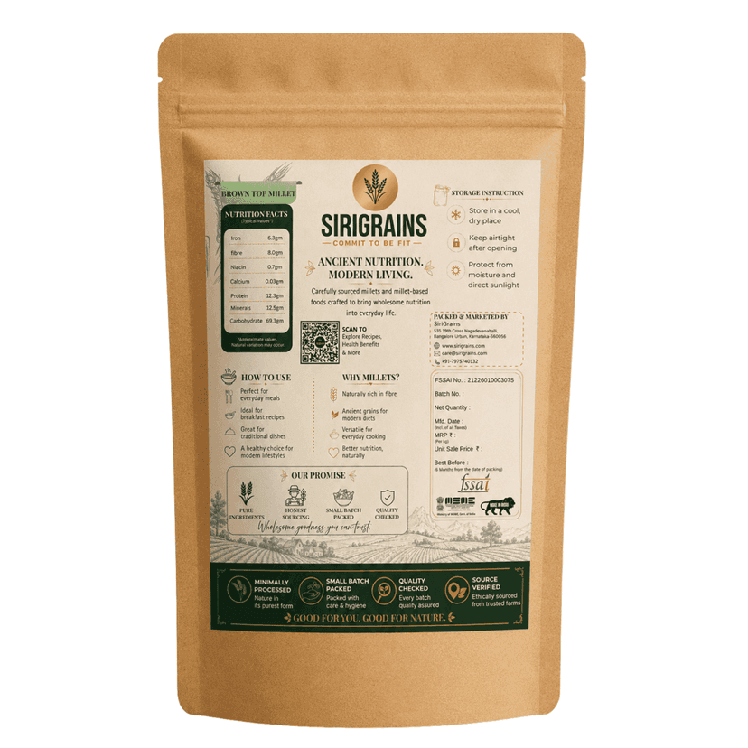 SiriGrains Premium Browntop Millet 1kg | Whole Unpolished Millet (Hari Kangni, Korale, Andu Korralu) | Rare Traditional Indian Millet view 2