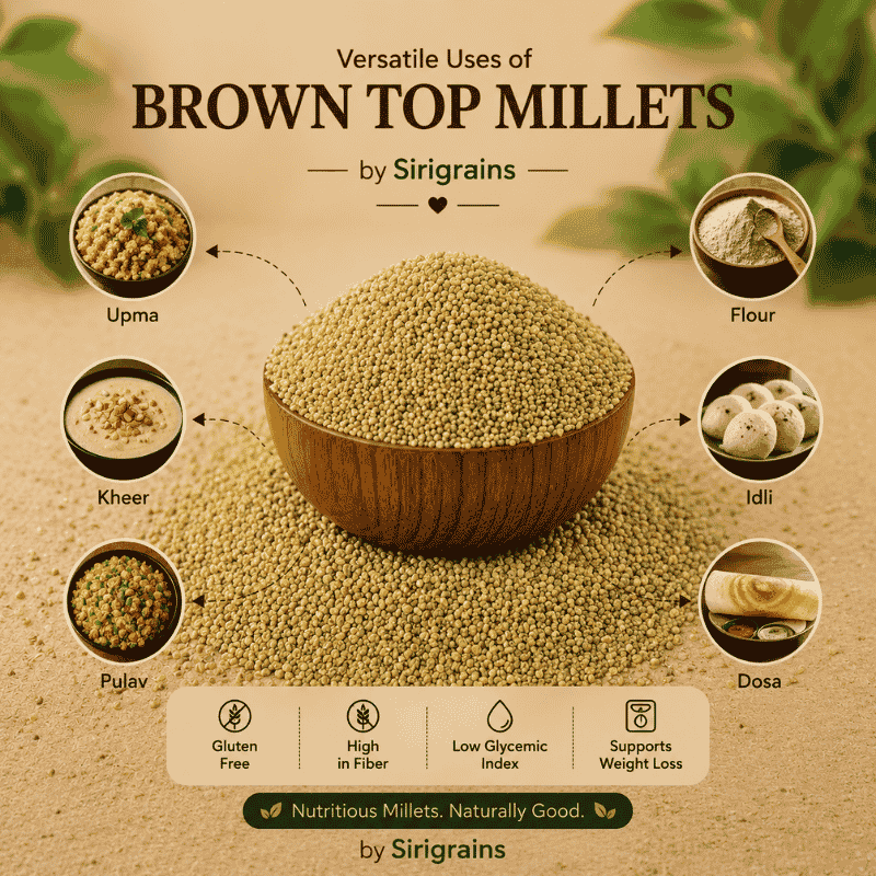 SiriGrains Premium Browntop Millet 1kg | Whole Unpolished Millet (Hari Kangni, Korale, Andu Korralu) | Rare Traditional Indian Millet view 4
