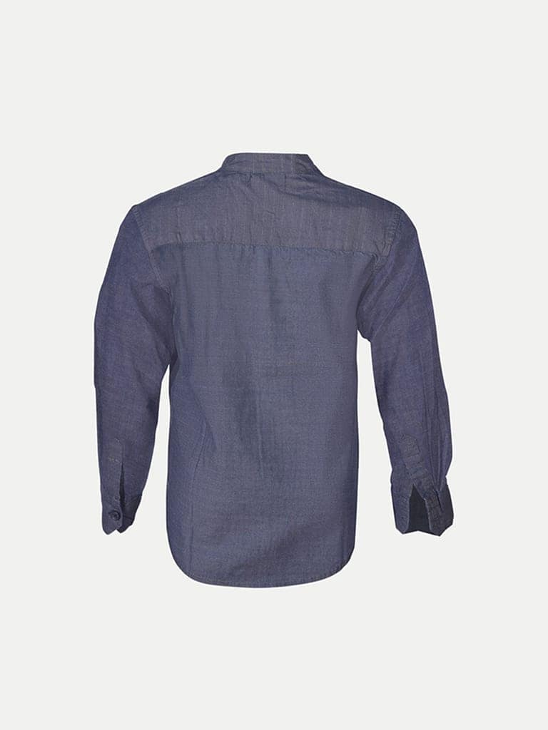 Teen Boys Navy-Blue Full Sleeved Fashion Denim Shirt view 4