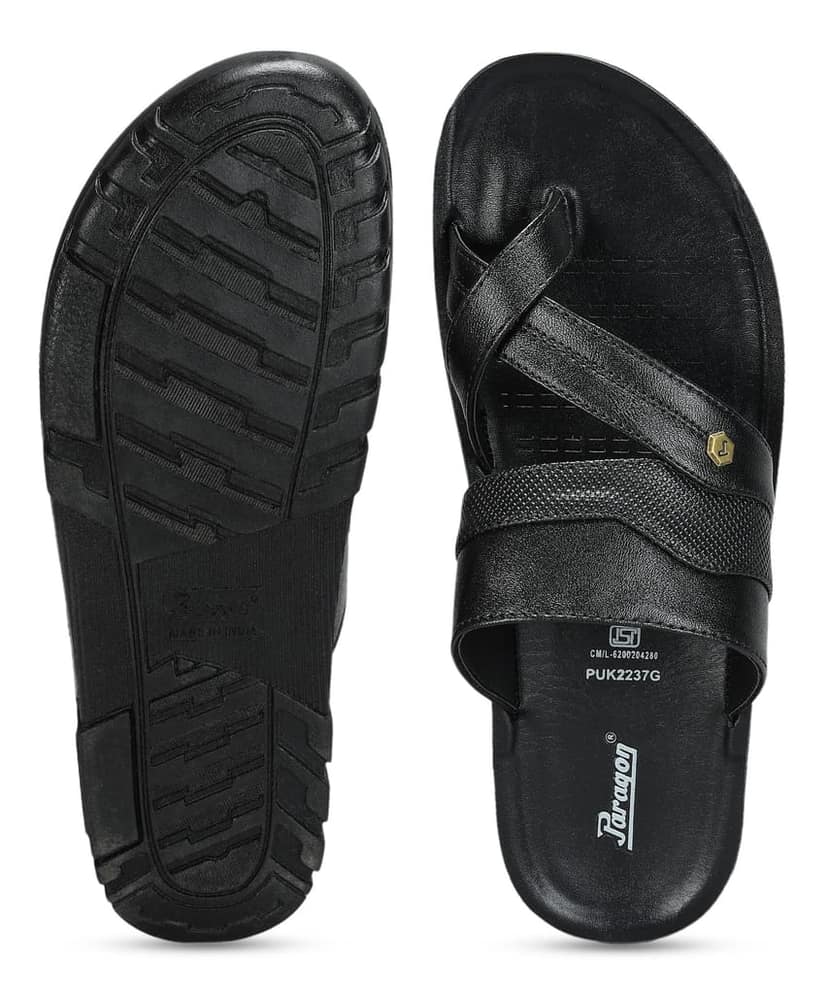 Paragon Men's Slip-on Black Sandals for Men | Comfortable Sole & Durable view 5