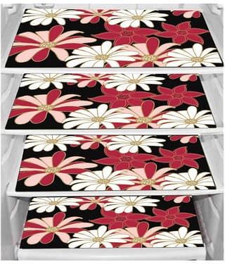 PVC Printed Rectangular Fridge Mats 29x44 cms ( Pack of 4 ) Red