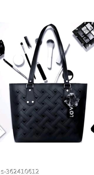Women's Tote Bag with Faux Leather and Furball Accent
