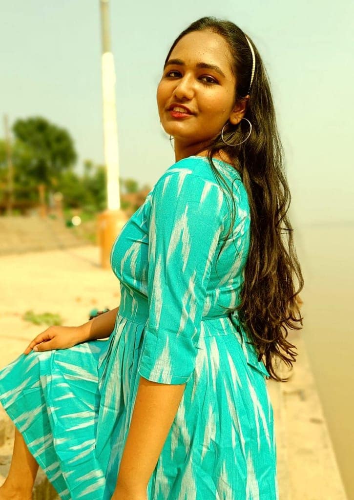 Pure Cotton Ikkat Dress Turquoise Blue Colour (Size XXS(32) to Plus Size(56))-6974