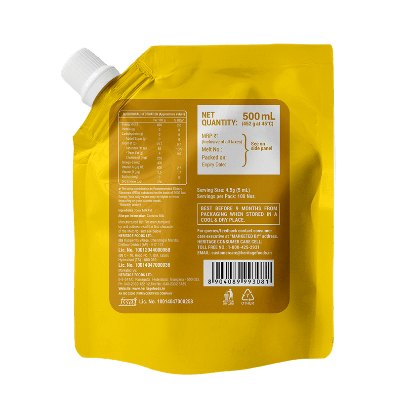 HERITAGE COW GHEE WITH SPOUT POUCH 500 Ml view 2
