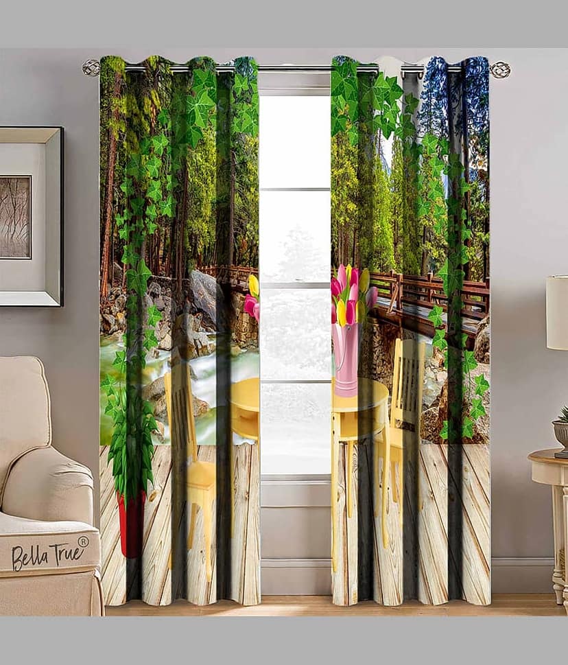 BELLA TRUE Set of 2 Window SemiTransparent Eyelet Polyester Multi Color Curtains ( 152 x 113 cm )