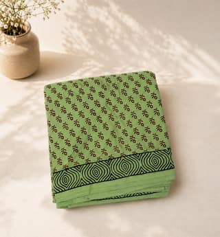 Handcrafted Bagh Print Mulmul Cotton Saree
