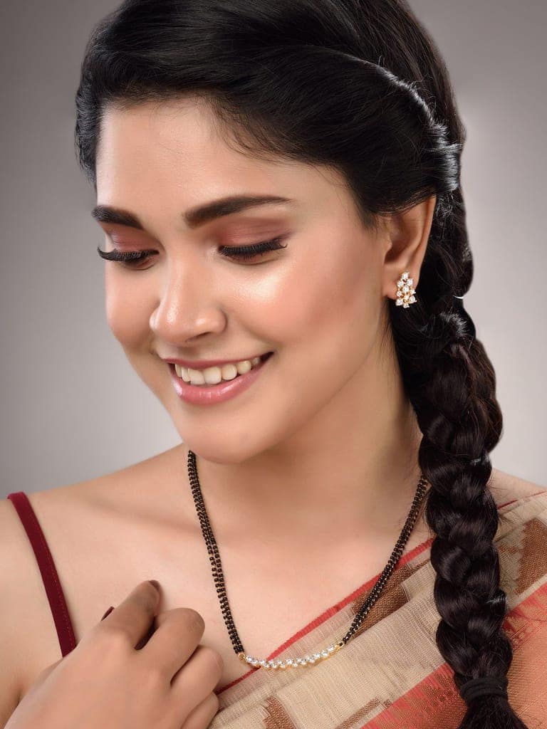 Gold Plated White AD Studded Mangalsutra Earrings view 3
