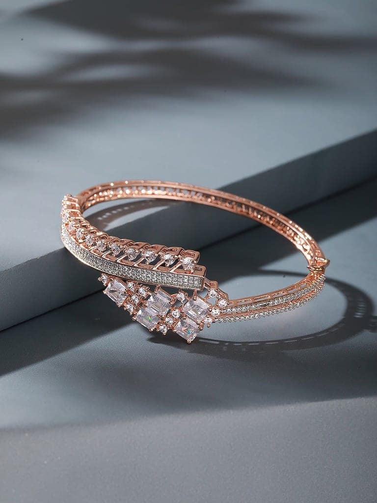 Rose Gold Toned AD Studded Quirky Statement Bangle Bracelet view 5