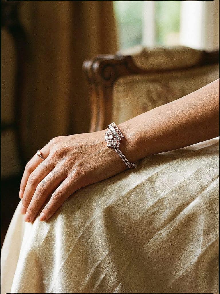 Rose Gold Toned AD Studded Quirky Statement Bangle Bracelet view 6