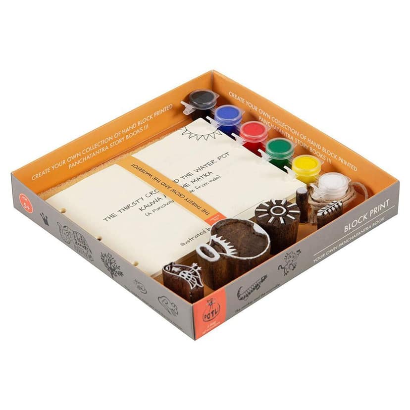 DIY Wooden Block Printing Craft kit Print your own Panchtantra Story book Pyasa Kauwa view 2