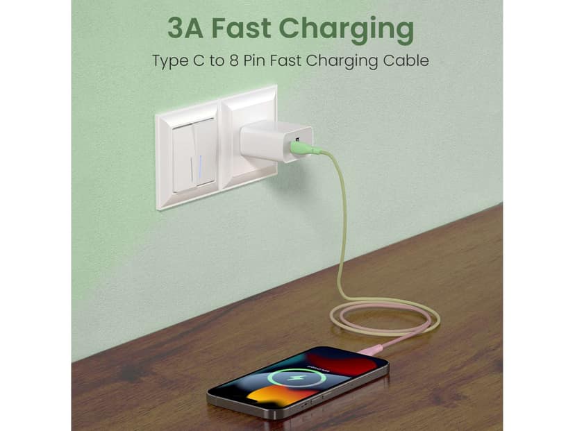 Portronics Hue X 20W Dual Tone Colour Type C to 8 Pin Fast Charging Cable for iPhones, iPads, Laptops & Other 8 Pin Devices - Green view 2