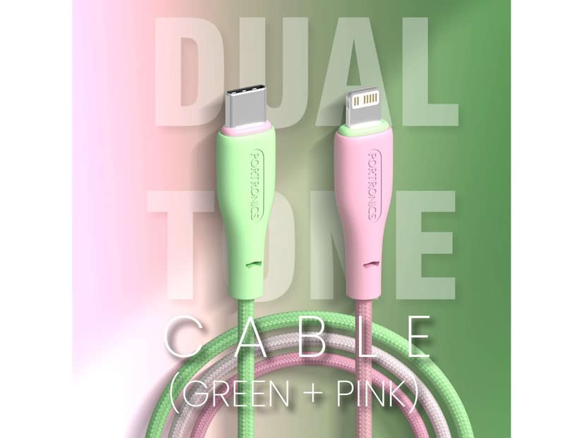 Portronics Hue X 20W Dual Tone Colour Type C to 8 Pin Fast Charging Cable for iPhones, iPads, Laptops & Other 8 Pin Devices - Green view 3