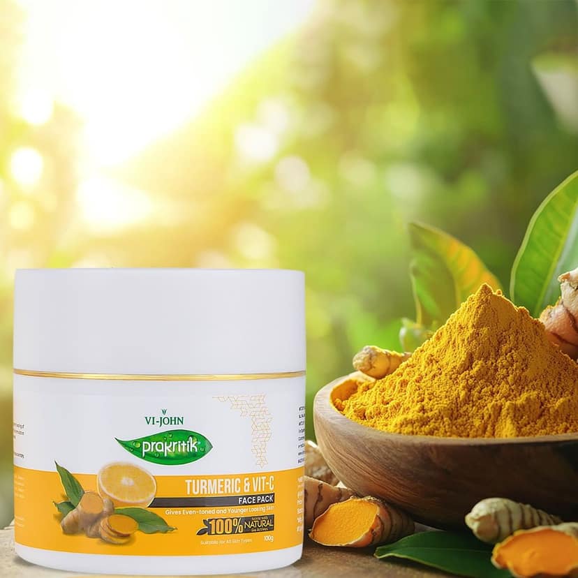 VI-JOHN Prakritik Turmeric & Vitamin C Facepack for Men & Women | 100gm | Even-tone | Younger Looking Skin | 100% Natural Bio Actives | Cruelty-free | Paraben Free | Vegan | Dermatologist Approved | All Skin Types view 3