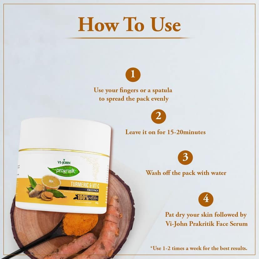 VI-JOHN Prakritik Turmeric & Vitamin C Facepack for Men & Women | 100gm | Even-tone | Younger Looking Skin | 100% Natural Bio Actives | Cruelty-free | Paraben Free | Vegan | Dermatologist Approved | All Skin Types view 5