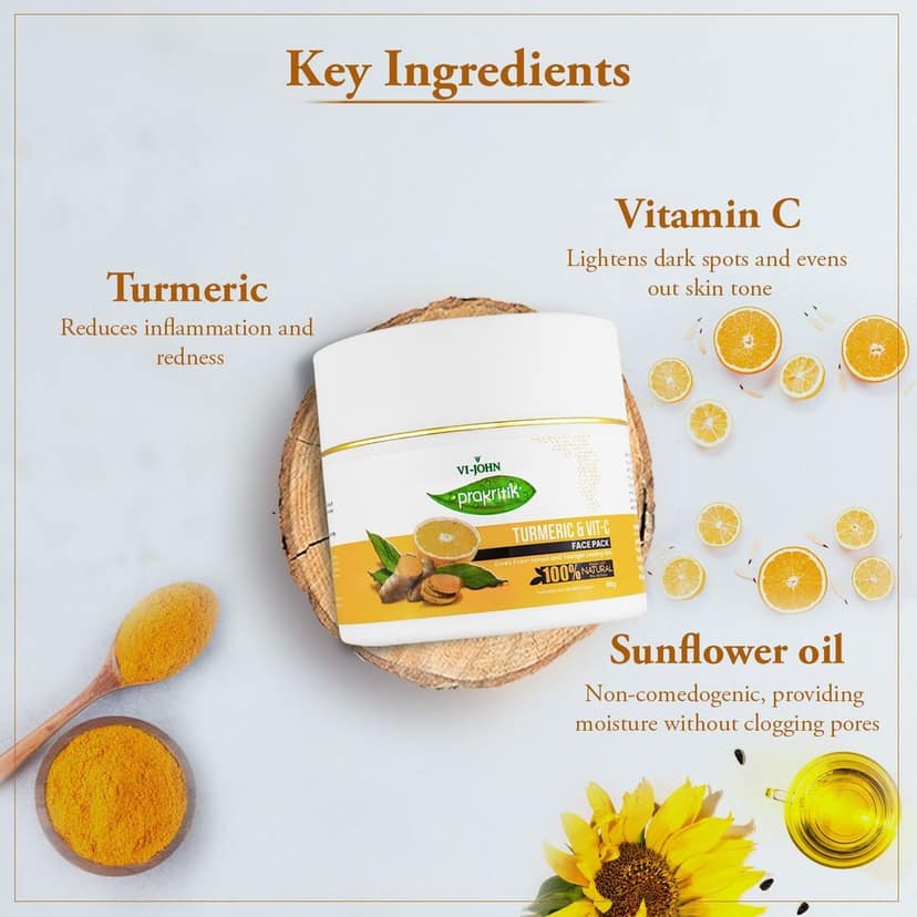 VI-JOHN Prakritik Turmeric & Vitamin C Facepack for Men & Women | 100gm | Even-tone | Younger Looking Skin | 100% Natural Bio Actives | Cruelty-free | Paraben Free | Vegan | Dermatologist Approved | All Skin Types view 8