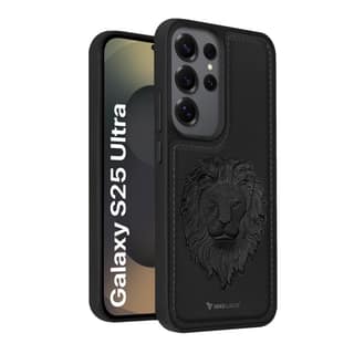 Vaku Luxos Lion Embossed TPU Back Cover Case for Samsung Galaxy S25 Ultra Premium Leather Stitched Design Camera Screen Protector- Black