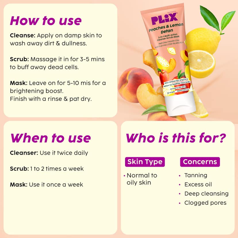 Peaches & Lemon Detan 3-in-1 Multi-Action Cleanse-Scrub-Mask __Pro Pack__ view 8