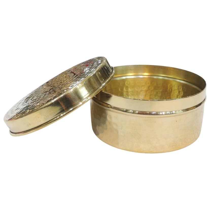 Decorative Brass Laddu Box | Religious Offering Storage, Height : 2.2 Inch (ZMAS645 C) view 2