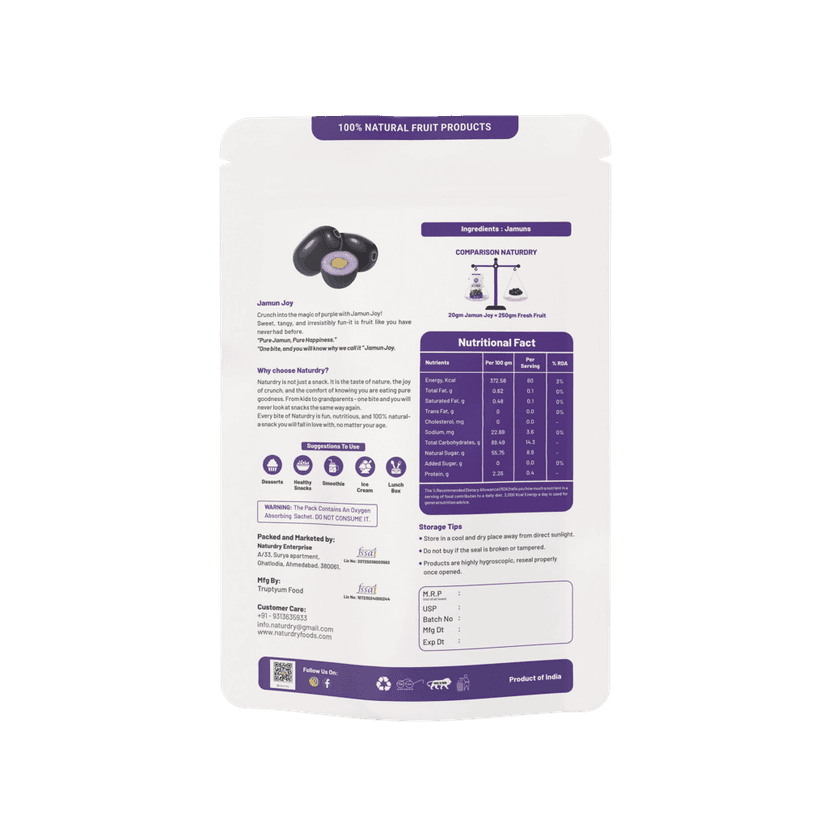 NaturDry Freeze-Dried Jamun Joy | 100% Natural, No Added Sugar, Gluten Free | Healthy Snack | 20g view 4