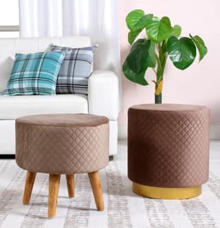 Shadowkart Ottoman Pouffes Sitting Mudda Puffy Stool for Living Room Dressing Table Pouf Round Footstool for Office Home Decor, Check Holland Velvet ,16x16x17 Inch