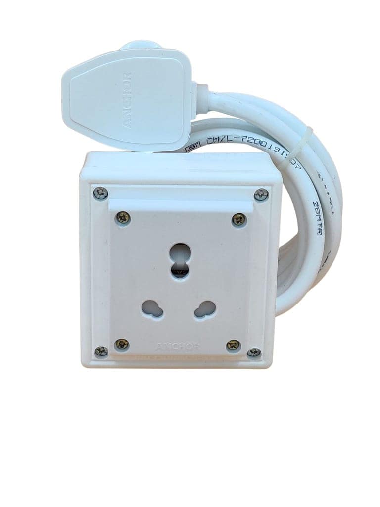 INDRICO Extension Board Heavy Duty 1 Socket 15A 16A 20A High Load Capacity 3000 Watts with 16A Big Plug PVC White