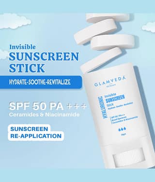 Glamveda Spf-50 Pa+++ Hyaluronic Invisible Sunscreen Stick Uva/Uvb Protection, 20g