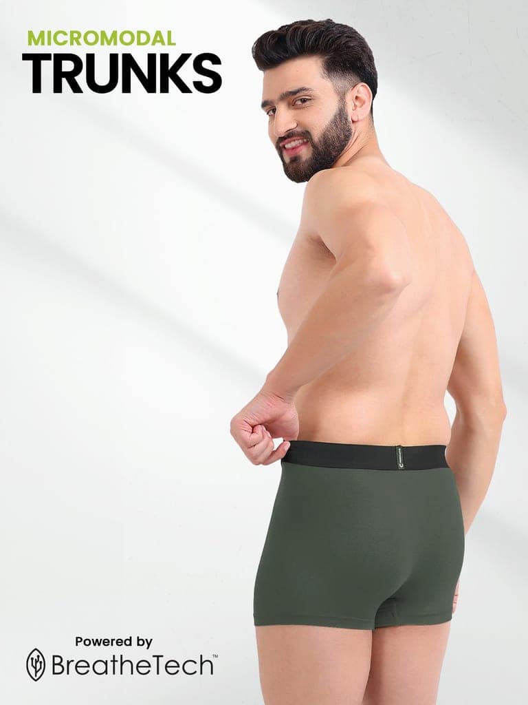 FREECULTR Men's Underwear Anti Bacterial Micromodal Airsoft Trunk - Non Itch No Chaffing Sweat Proof - Pack of 1-Seaweed Green view 4
