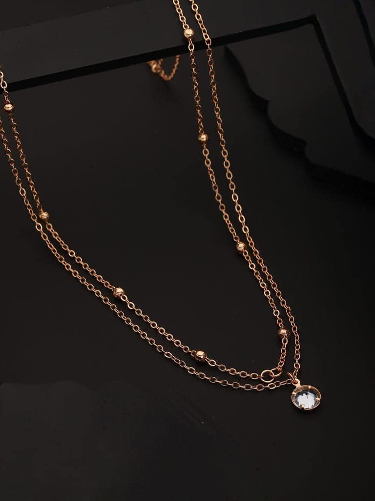 Rose Gold 2 Layered AD Studded Minimal Chain Necklace view 2