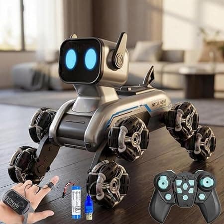 VikriDA Remote Control Cars for Kids Adults, 8WD Gesture Sensor RC Stunt Car with Light, Music, RC Robot Dog Toys I For 6+ Age (Black)